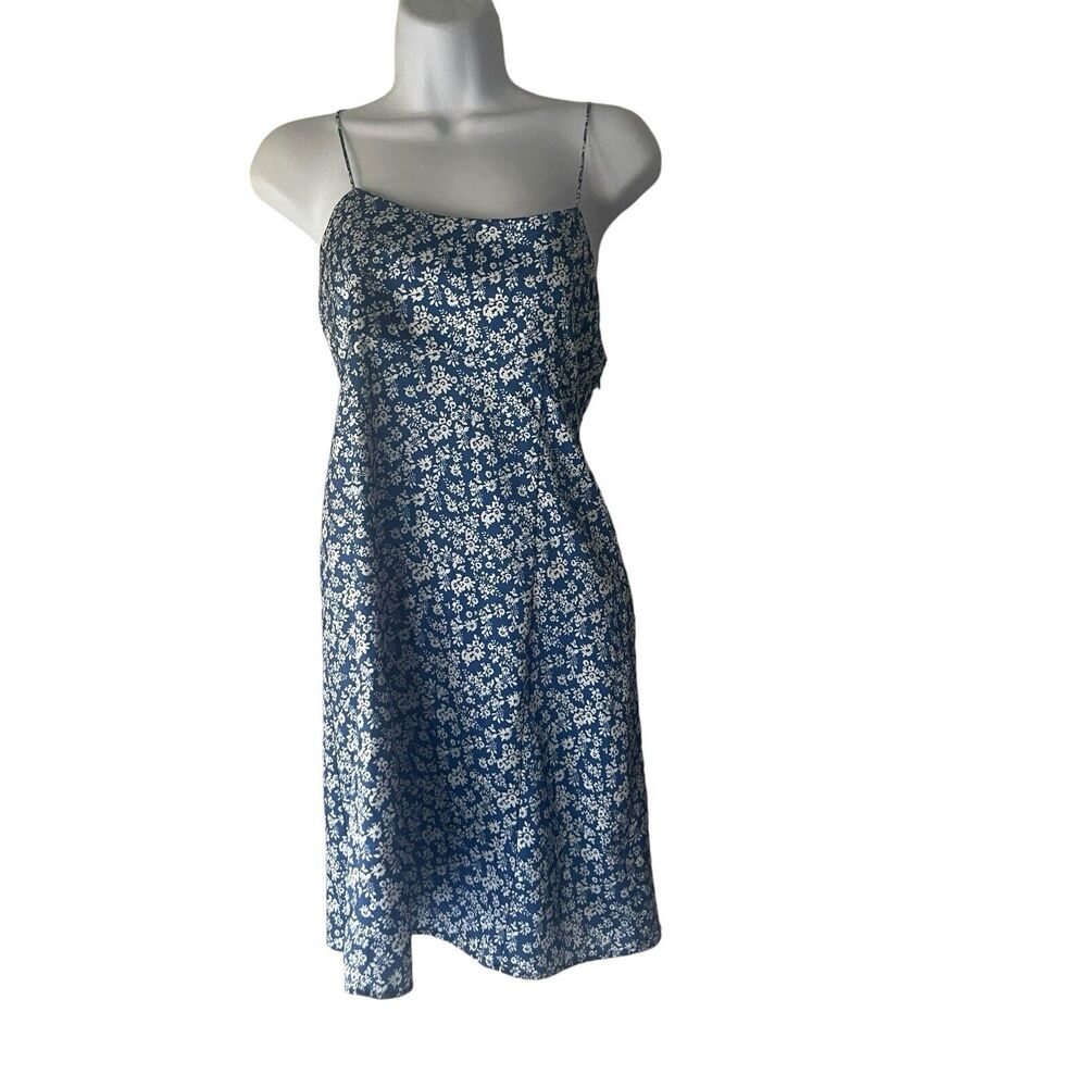L.I.A Love Is All Women's Size Small Blue‎ Floral Tie Back Satin Slip Dress